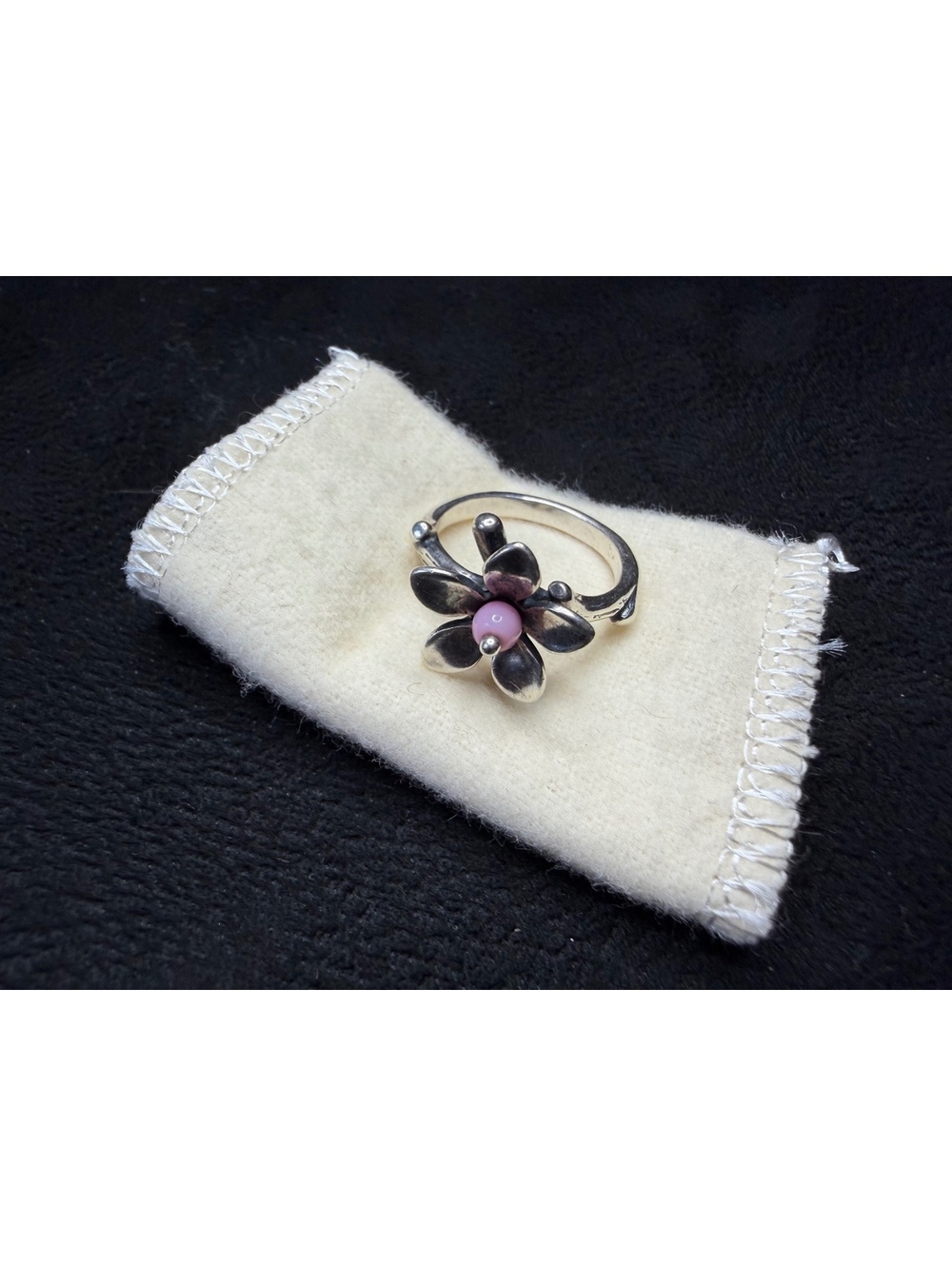 James Avery Retired Sterling Silver Spring Blossom Flower Pink Bead Ring